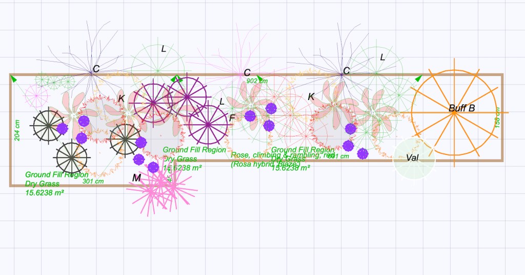 Colourful planting plan with wheels and fan shapes